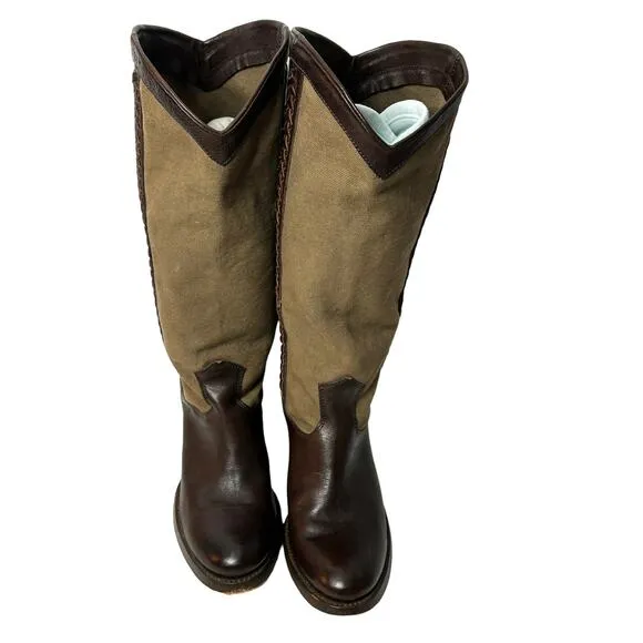 Frye sz 10 Jane Canvas Leather braid accent knee high riding boots womens