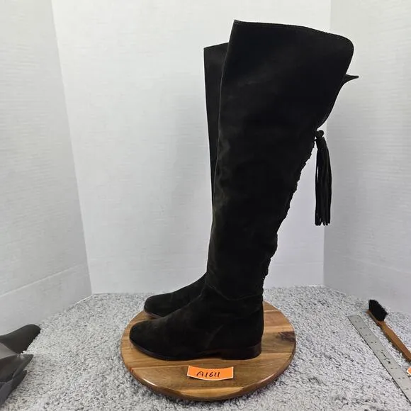 Frye Tina Fatigue Green Suede Tassel Lace Daily Over The Knee Boots Womens 7.5 M