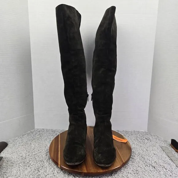 Frye Tina Fatigue Green Suede Tassel Lace Daily Over The Knee Boots Womens 7.5 M