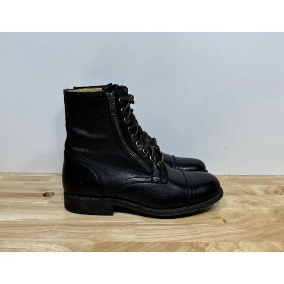 Frye Tyler Double Zip Cap Toe Black Leather Boots Women's Size 6 B