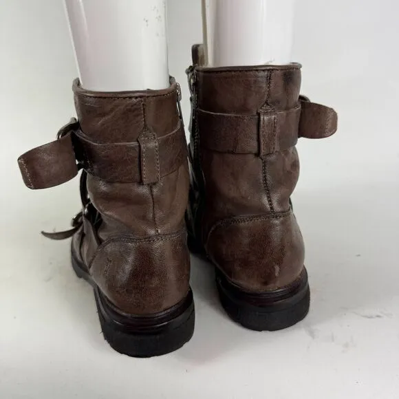 Frye Vanessa Tanker Ankle Booties Womens 7.5 Brown Leather Waterproof Side Zip