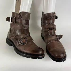 Frye Vanessa Tanker Ankle Booties Womens 7.5 Brown Leather Waterproof Side Zip