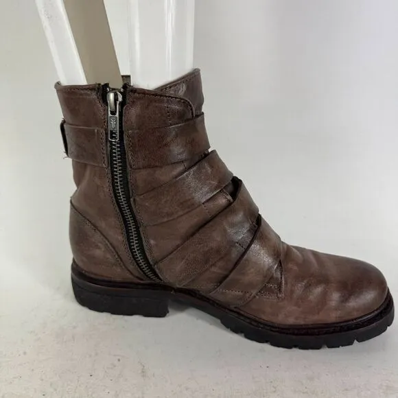 Frye Vanessa Tanker Ankle Booties Womens 7.5 Brown Leather Waterproof Side Zip