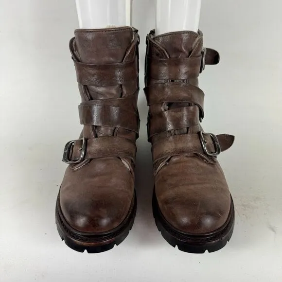 Frye Vanessa Tanker Ankle Booties Womens 7.5 Brown Leather Waterproof Side Zip
