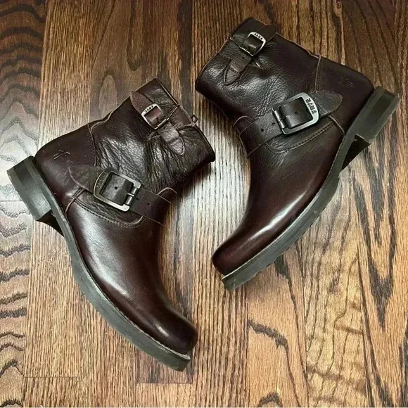 Frye Veronica 6” Shortie Brown Leather Ankle Boots Wm Size 6 Side Zip 3474509