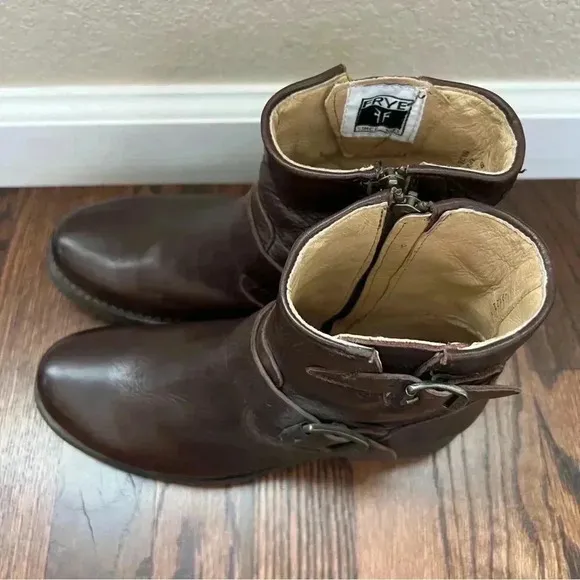 Frye Veronica 6” Shortie Brown Leather Ankle Boots Wm Size 6 Side Zip 3474509