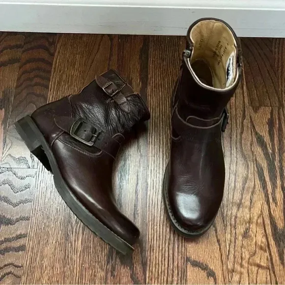 Frye Veronica 6” Shortie Brown Leather Ankle Boots Wm Size 6 Side Zip 3474509