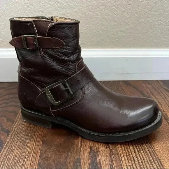 Frye Veronica 6” Shortie Brown Leather Ankle Boots Wm Size 6 Side Zip 3474509