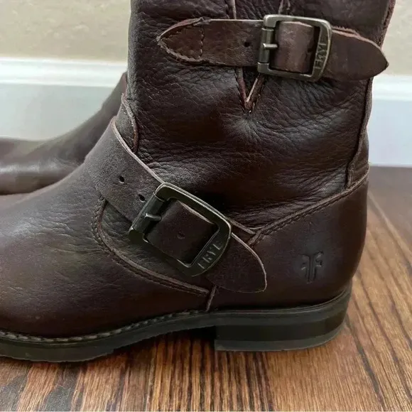 Frye Veronica 6” Shortie Brown Leather Ankle Boots Wm Size 6 Side Zip 3474509