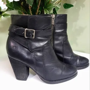 Frye Womens 7.5 M Patty Black Moto Bootie Ankle Boots EUC BLOCK HEEL.