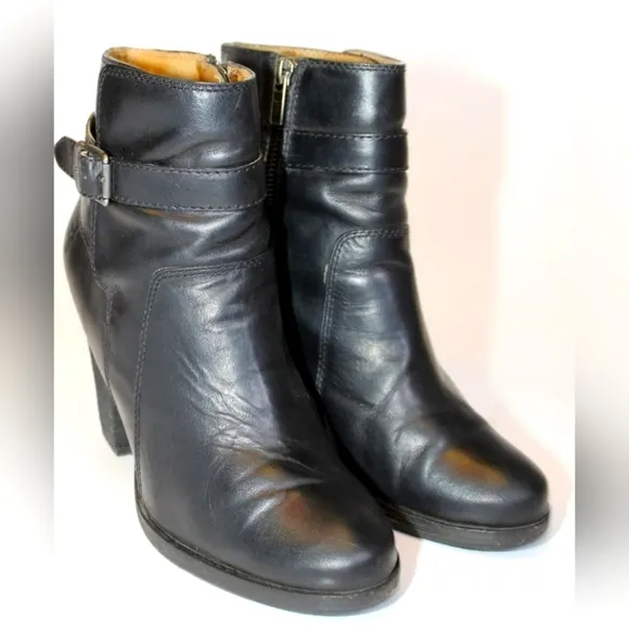 Frye Womens 7.5 M Patty Black Moto Bootie Ankle Boots EUC BLOCK HEEL.