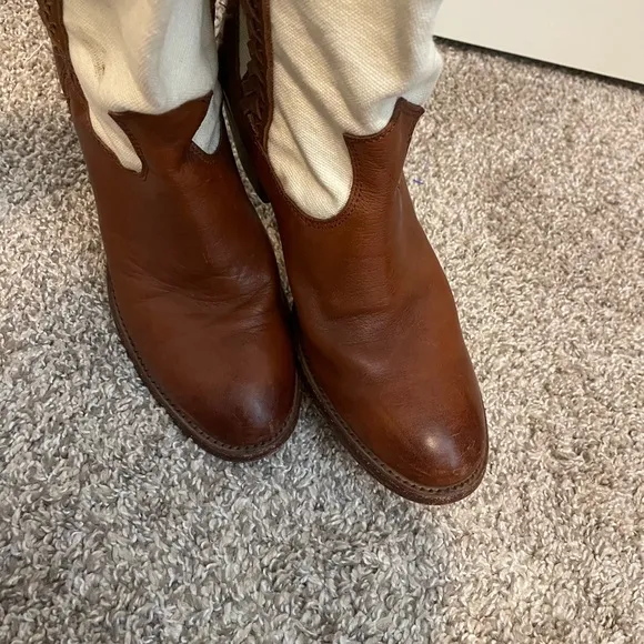 Frye Womens 77225 Jane Braid Canvas &amp; Leather riding Boots tall Size 9