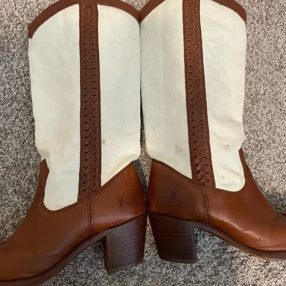 Frye Womens 77225 Jane Braid Canvas &amp; Leather riding Boots tall Size 9
