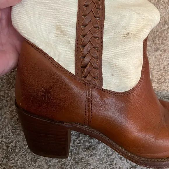 Frye Womens 77225 Jane Braid Canvas &amp; Leather riding Boots tall Size 9