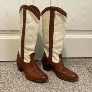 Frye Womens 77225 Jane Braid Canvas &amp; Leather riding Boots tall Size 9