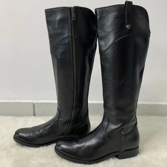 Frye Women's Black Leather Melissa Button Inside Zip Riding Boots Size 6