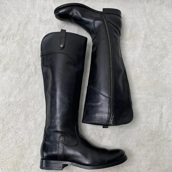 Frye Women's Black Leather Melissa Button Inside Zip Riding Boots Size 6