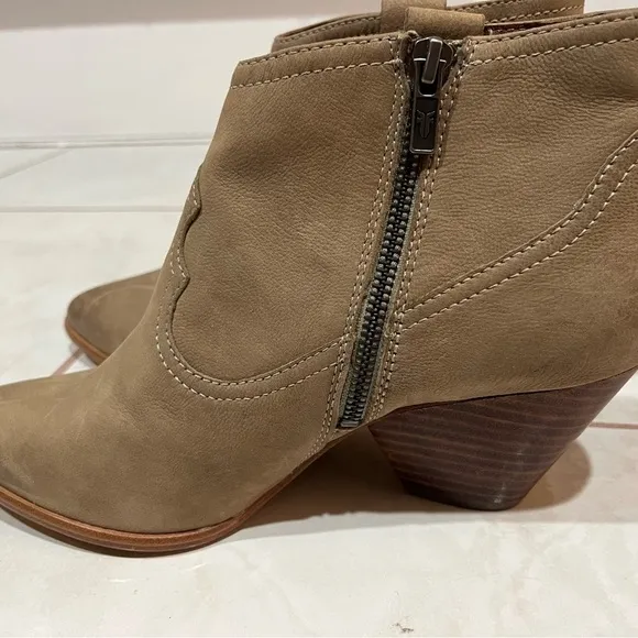 FRYE Womens Brown Top-Stitched Reina Pointed Toe Cone Heel Leather Booties