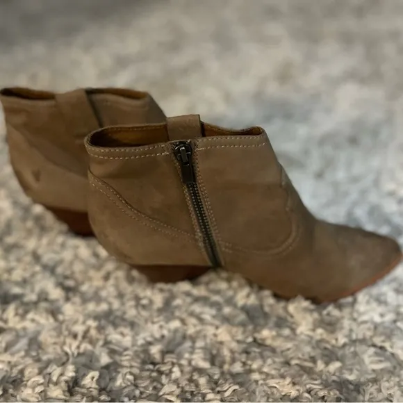 FRYE Womens Brown Top-Stitched Reina Pointed Toe Cone Heel Leather Booties