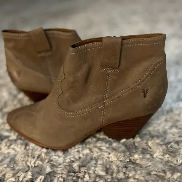 FRYE Womens Brown Top-Stitched Reina Pointed Toe Cone Heel Leather Booties