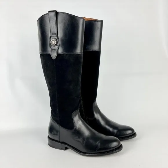 Frye Womens Jayden Button Tall Black Boots Suede Leather Knee High Riding size 6