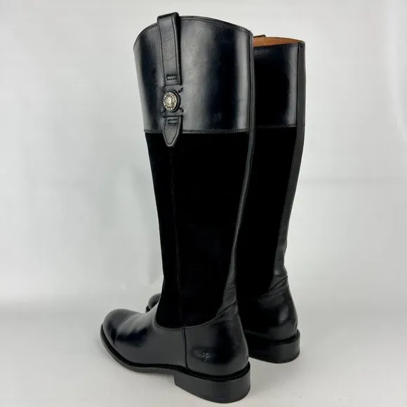 Frye Womens Jayden Button Tall Black Boots Suede Leather Knee High Riding size 6