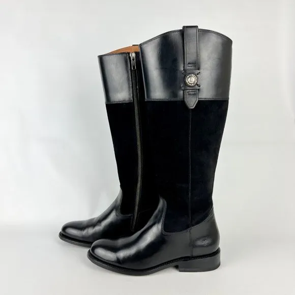 Frye Womens Jayden Button Tall Black Boots Suede Leather Knee High Riding size 6