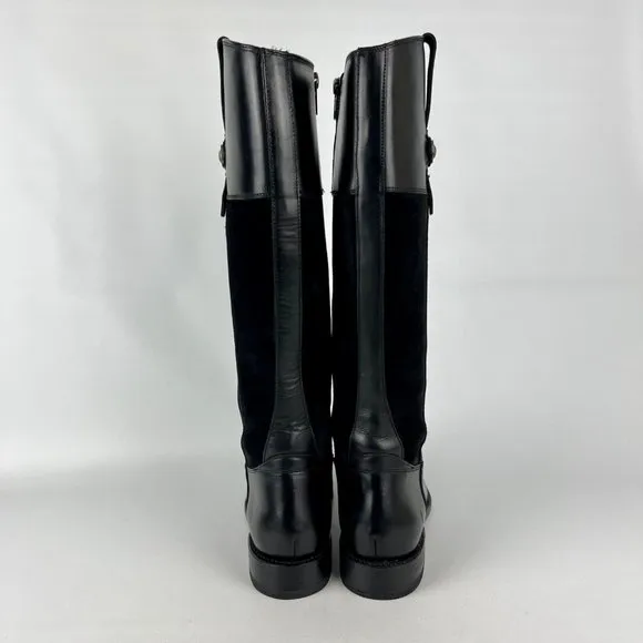 Frye Womens Jayden Button Tall Black Boots Suede Leather Knee High Riding size 6