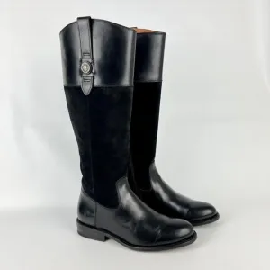 Frye Womens Jayden Button Tall Black Boots Suede Leather Knee High Riding size 6