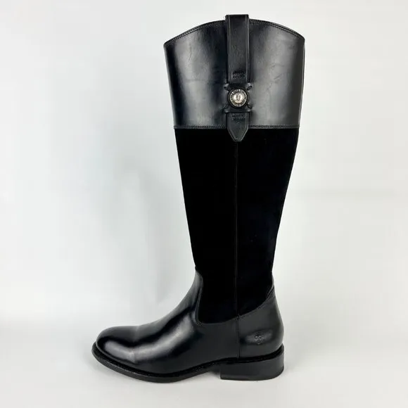 Frye Womens Jayden Button Tall Black Boots Suede Leather Knee High Riding size 6