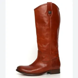 Frye women’s  Melissa Button COGNAC Brown Pull On Riding Boots Size 6
