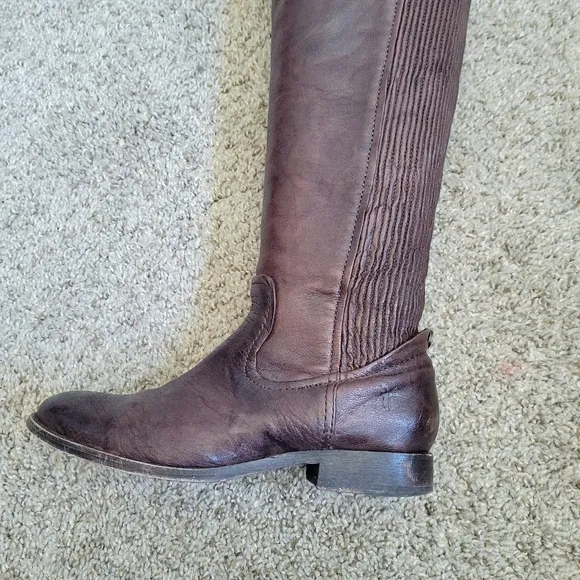 Frye Womens Melissa Scrunch Brown Leather Riding Boots 6