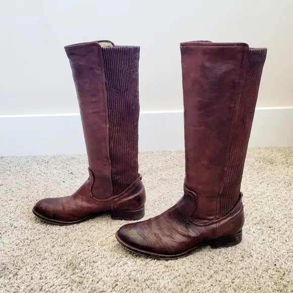Frye Womens Melissa Scrunch Brown Leather Riding Boots 6