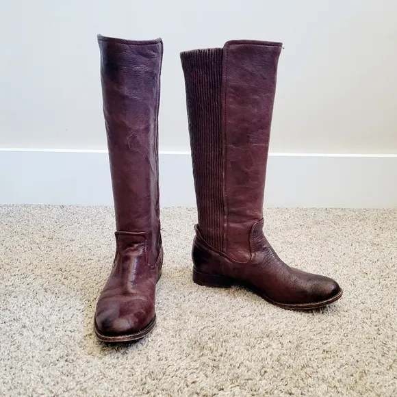 Frye Womens Melissa Scrunch Brown Leather Riding Boots 6