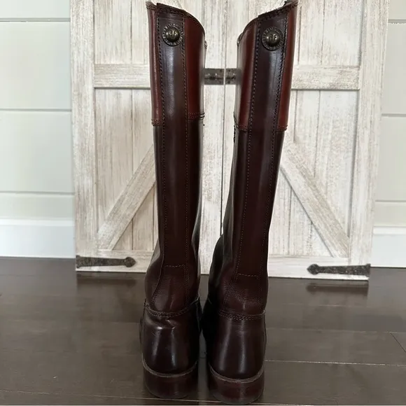 Frye Womens Tall 2 Tone Brown Leather Riding Boots Classic Size 7 1/2