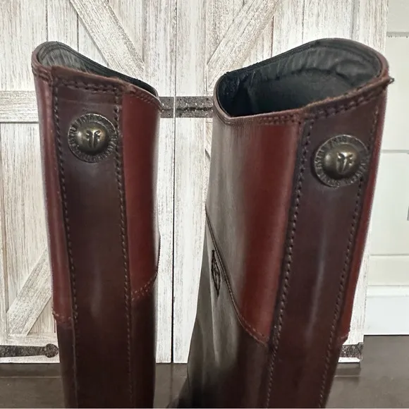Frye Womens Tall 2 Tone Brown Leather Riding Boots Classic Size 7 1/2