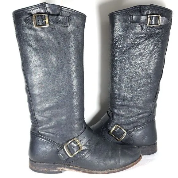 Frye Women's Veronica Slouch US 8,5B Black Leather PullOn Tall Riding Boots