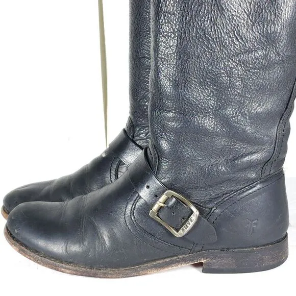 Frye Women's Veronica Slouch US 8,5B Black Leather PullOn Tall Riding Boots
