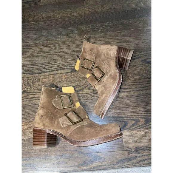 Frye Sabrina Double Buckle Leather Suede Boots Brown Women’s Size 9 M