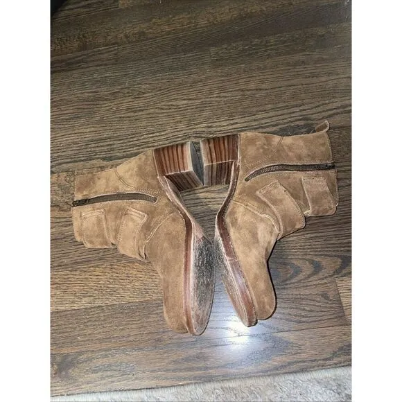 Frye Sabrina Double Buckle Leather Suede Boots Brown Women’s Size 9 M