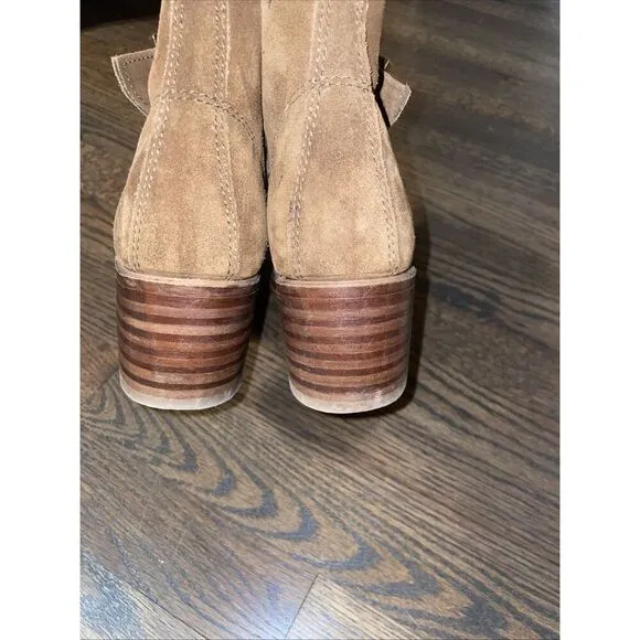 Frye Sabrina Double Buckle Leather Suede Boots Brown Women’s Size 9 M