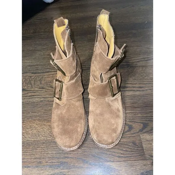 Frye Sabrina Double Buckle Leather Suede Boots Brown Women’s Size 9 M