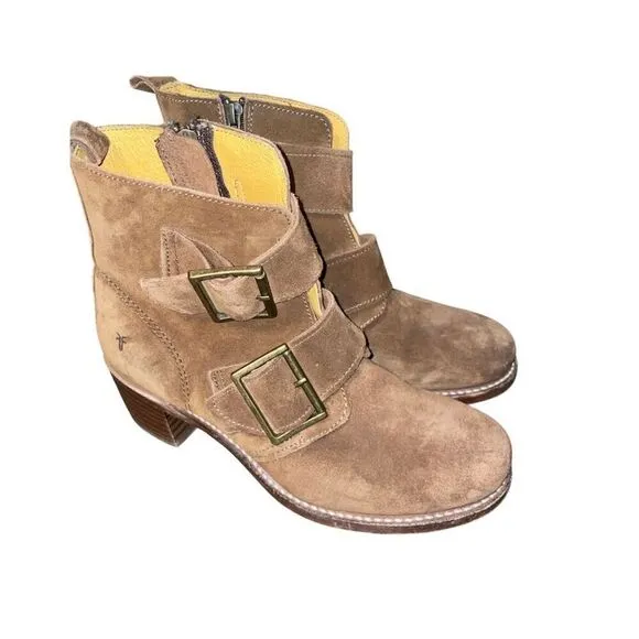 Frye Sabrina Double Buckle Leather Suede Boots Brown Women’s Size 9 M