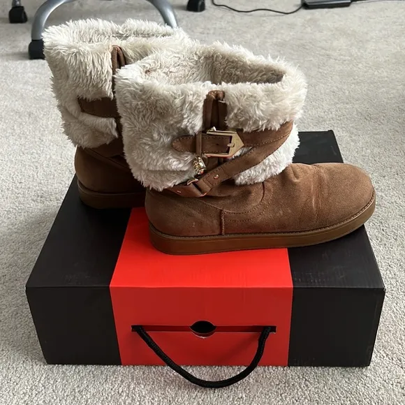 G by Guess alixa medium natural fabric suede boots