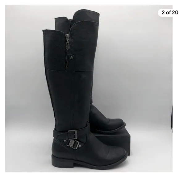 G By Guess Knee High Harson Riding Boots Size 8.5 Black Faux Leather Side Zipper