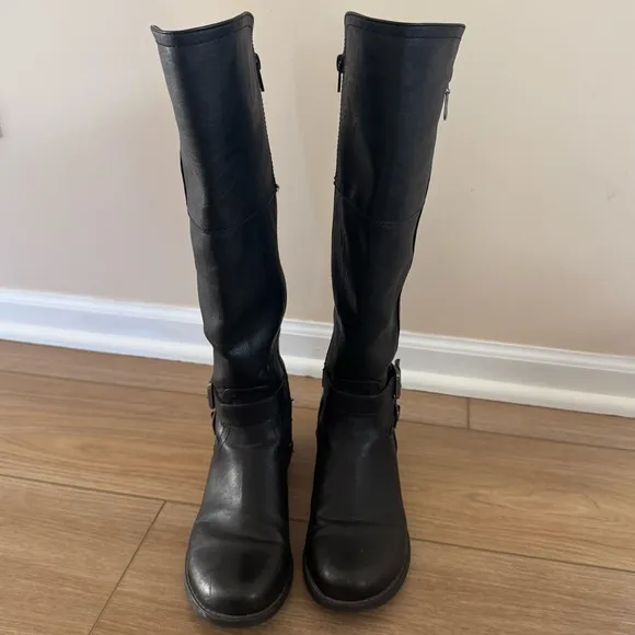 G By Guess Knee High Harson Riding Boots Size 8.5 Black Faux Leather Side Zipper
