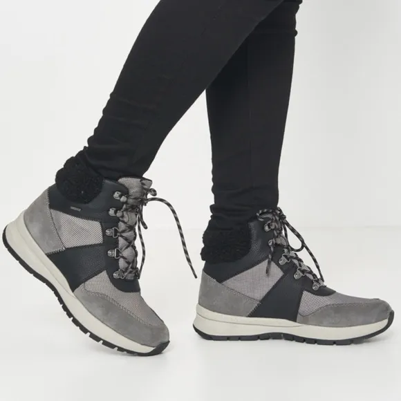 Geox Braies Faux Fur Waterproof Breathable Hiking Ankle Boots Black/Grey Size 6
