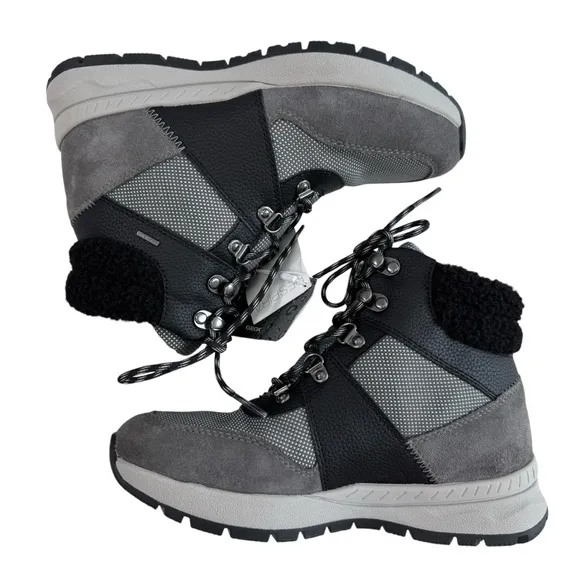 Geox Braies Faux Fur Waterproof Breathable Hiking Ankle Boots Black/Grey Size 6