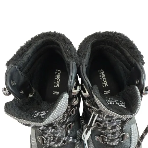 Geox Braies Faux Fur Waterproof Breathable Hiking Ankle Boots Black/Grey Size 6