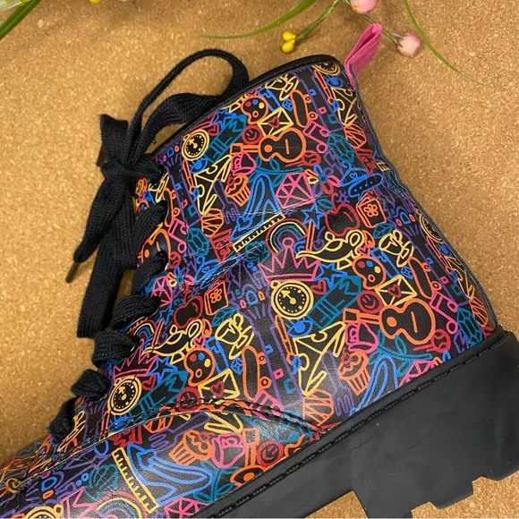 Geox Casey Junior Black multicolor Girls lace up ankle booties Disney Princess
